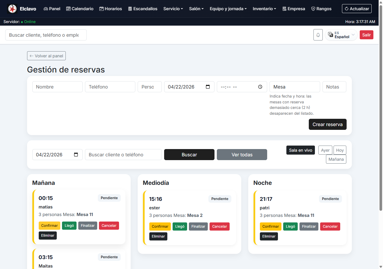 Gestión de reservas en GastroManager